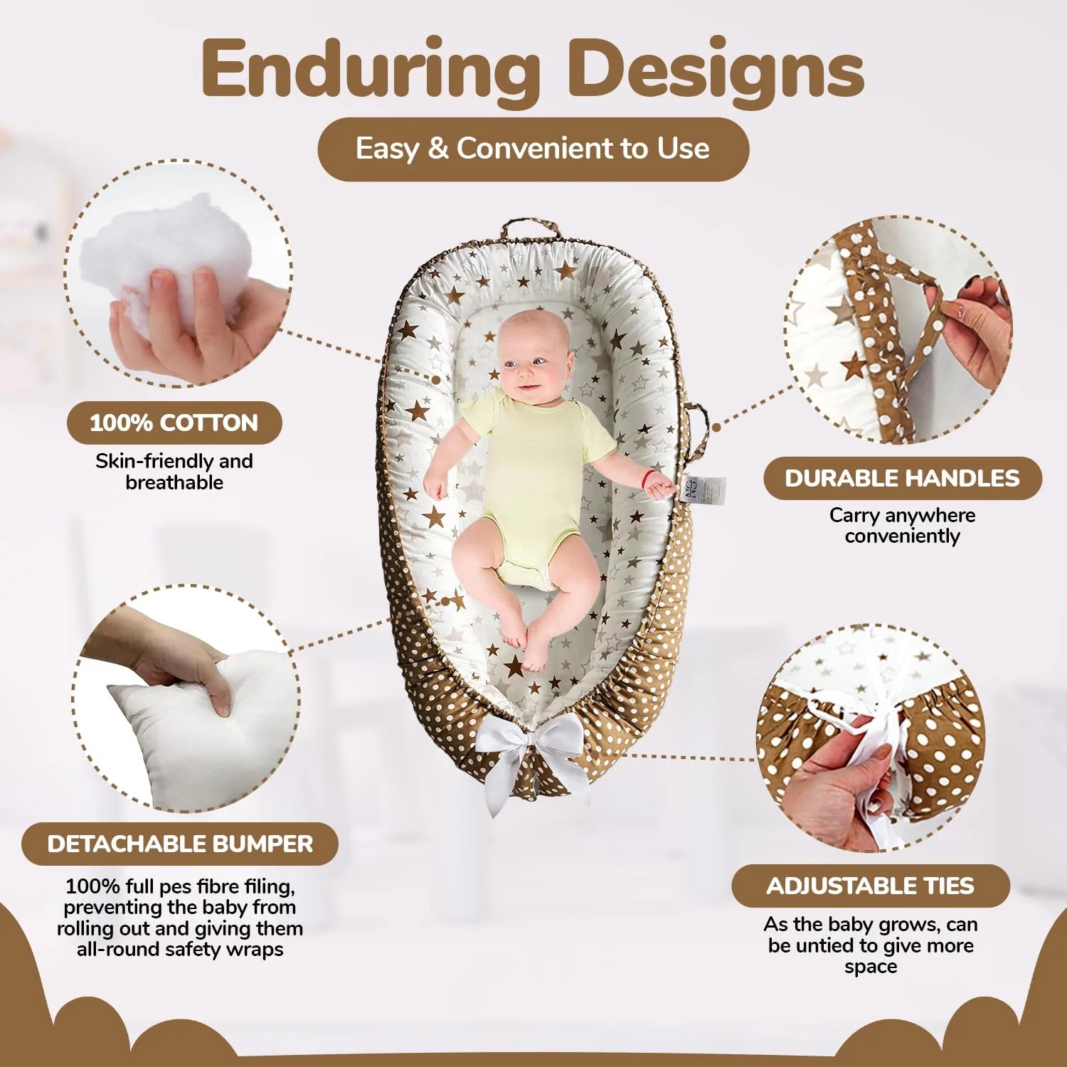 Baby Lounger - Baby Lounger for Newborn 0-24 Months – 100% Cotton Breathable & Soft Infant Nest for Tummy Time & Play, Portable Baby Floor Seat for Travel – Newborn Essentials Gift