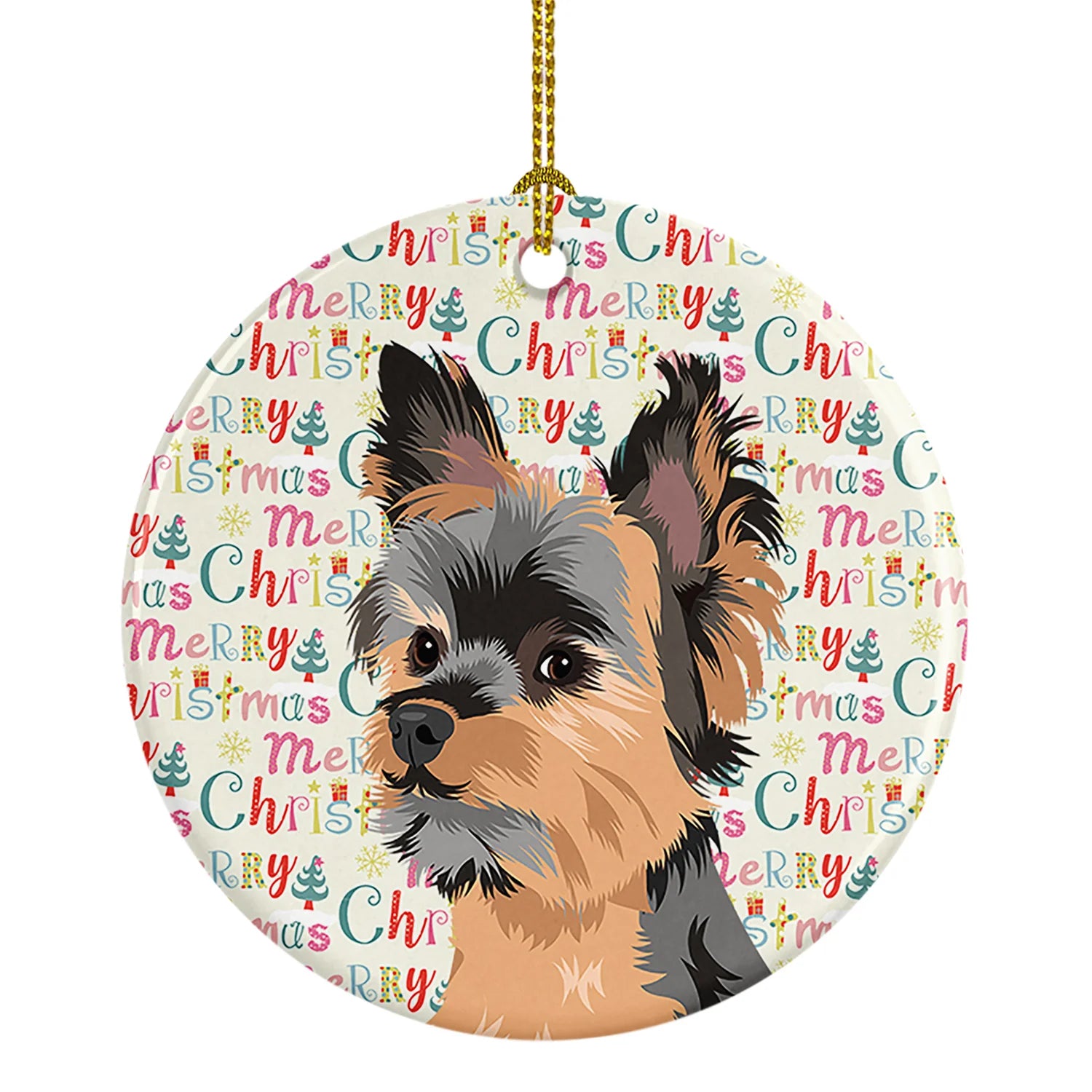 Yorkie Black and Gold #2 Christmas Ceramic Ornament