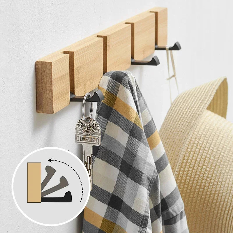 Wooden Wall Mounted Folding Rack, Modern Wall Floating Coat Hook Rack Space-Saving Coat Hanger for Coats, Hats, Scarves, Key