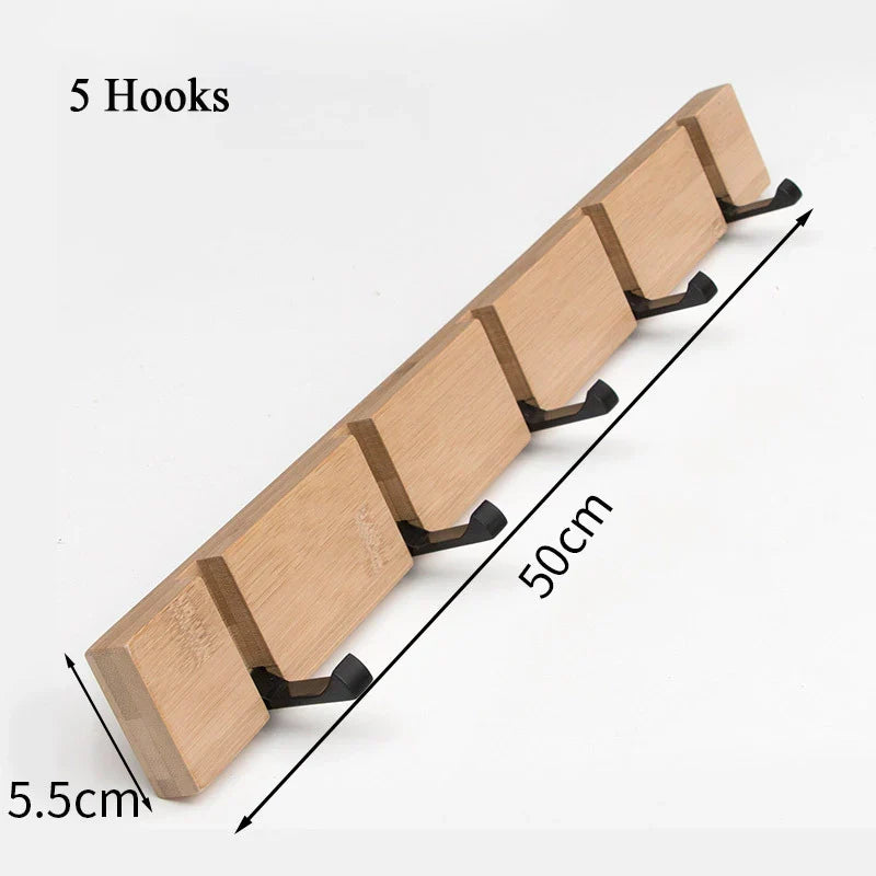 Wooden Wall Mounted Folding Rack, Modern Wall Floating Coat Hook Rack Space-Saving Coat Hanger for Coats, Hats, Scarves, Key