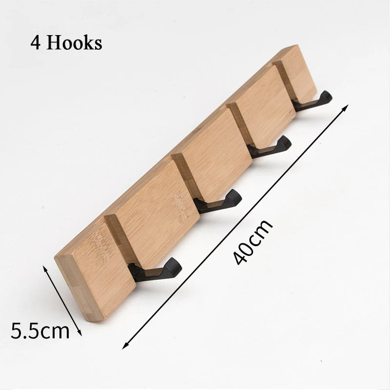 Wooden Wall Mounted Folding Rack, Modern Wall Floating Coat Hook Rack Space-Saving Coat Hanger for Coats, Hats, Scarves, Key